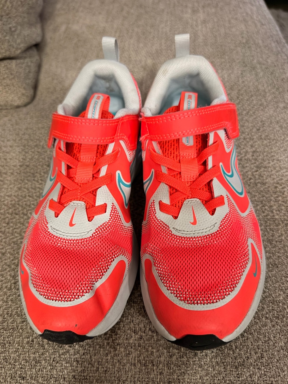 Nike Kids Bright Red/orange  and Gray Hook-and-Loop Sneakers Size 3Y barely worn